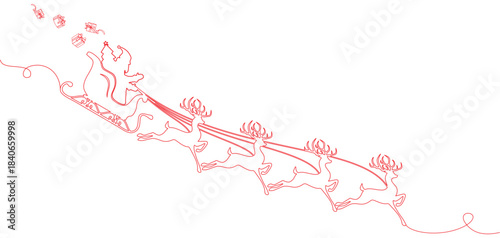 santa claus sleigh with line art style on white background