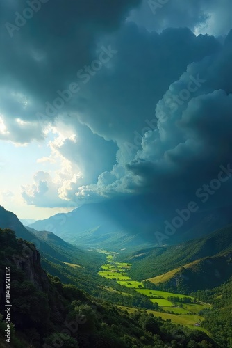 Dramatic Cumulonimbus Storm Clouds Over Serene Landscape A Breathtaking Panoramic View
