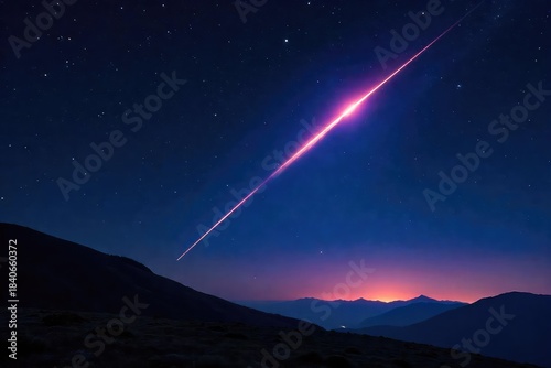 A breathtaking view of a shooting star streaking across the inky black night sky, leaving a luminous trail of light Perfect for astronomy, space, and celestial themes , beautiful, space