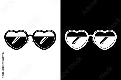 Heart Shaped Sunglasses Silhouette Icon. Black and White Vector Design