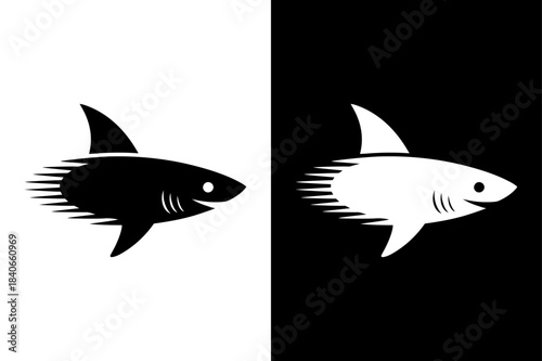 Shark Fin Sign and Tail Icon. Bold Black and White Vector Illustration for Marine Themes