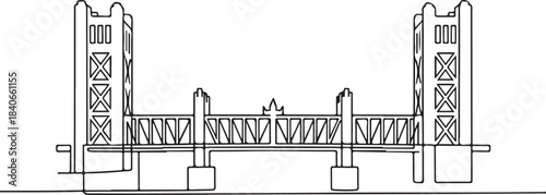 фотографія Continuous Line Art Sacramento Skyline with Tower Bridge in Minimal Contour Outl