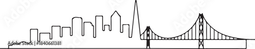 Continuous Line Art San Francisco Skyline with Bay Bridge in Minimal Contour Outline Style