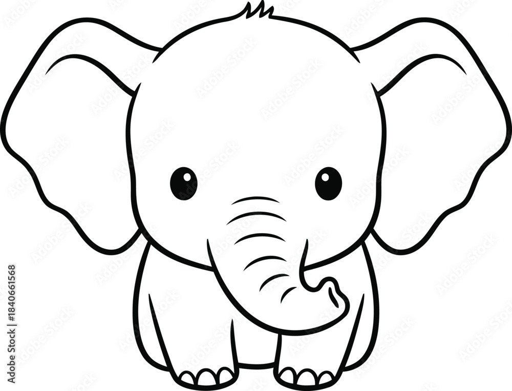 Fototapeta premium Cute baby elephant line art coloring page