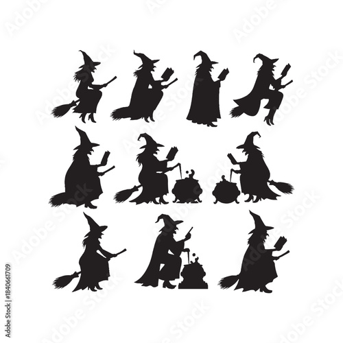 Witch Silhouettes Collection,Witches Silhouettes,Vector Witch Silhouettes,Halloween Witch Silhouettes,witch vector