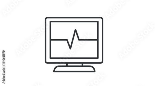 Minimalist black and white vector icon of a hospital monitor displaying a heartbeat line. Perfect for medical, healthcare, emergency, and technology design projects. Ideal for apps, websites