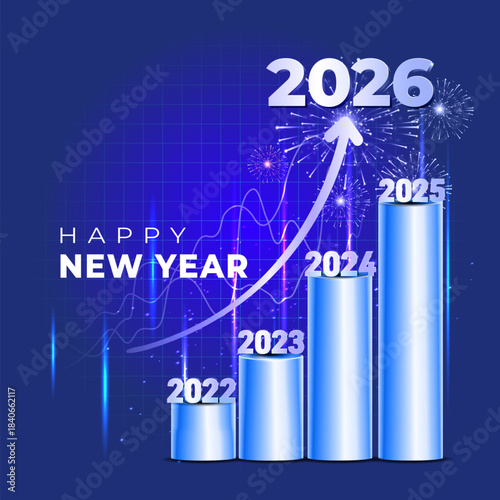 A concept for a New Year 2026 business growth achievement timeline chart that visually highlights major milestones and progress across 2022, 2023, 2024, 2025, and 2026.