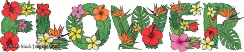 Floral typography word flower formed by blossoms.