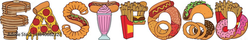Colorful fast food letters forming playful typography.