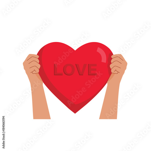 illustration of a red heart held with both hands in a flat style, a symbol of love and trust