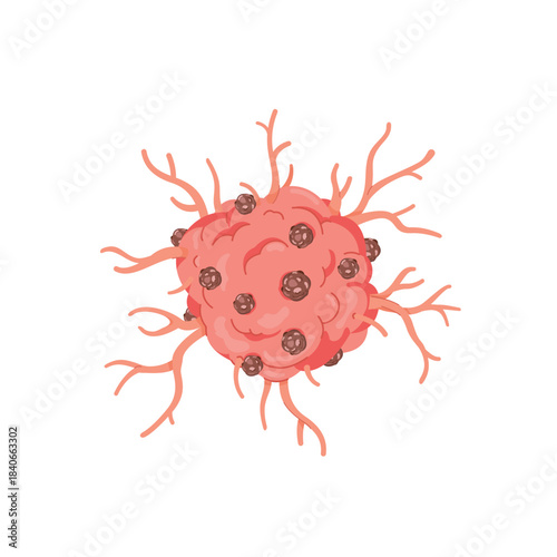 illustration of cancer cells and details in flat style, tumor a disease of abnormal growth of flesh