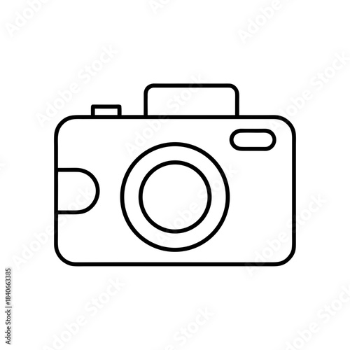 Simple line art icon of a camera, photography equipment outline symbol