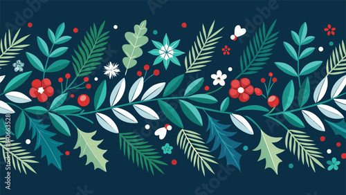 Christmas holly leaves with vibrant red berries arranged in a seamless pattern, ideal for seasonal designs and festive decor..eps