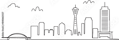 Canvas Print Continuous Line Art of Osaka Skyline with Umeda Sky Building Minimal Outline Ill