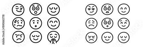 Simple line art emoji icons collection representing various human emotions and facial expressions