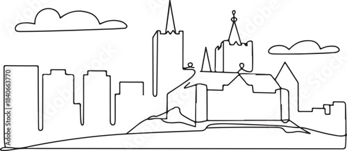 Continuous Line Art of Oslo Skyline with Akershus Fortress Minimal Outline Illustration