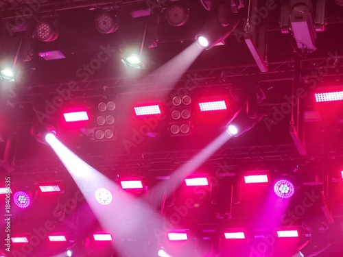 Spotlights and lighting equipment for the theater. Multi-colored lights