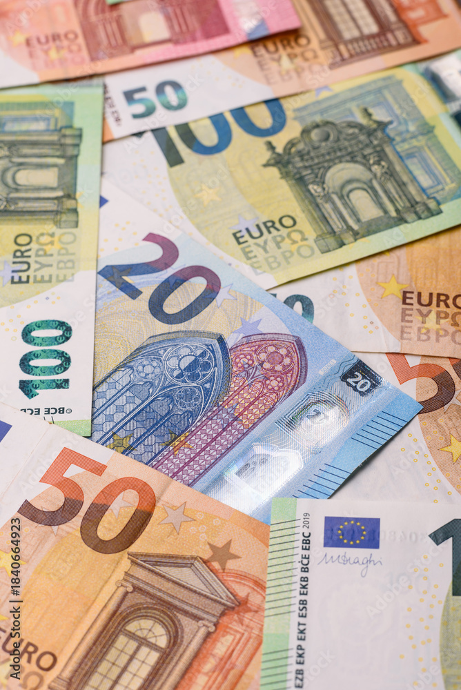 Obraz premium Euro, European currency cash banknotes for business. Euro banknotes