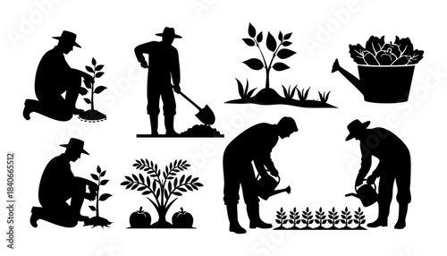 Gardener and Farming Silhouette Set