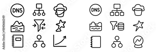 Cloud computing, data organization, network services, and business analytics concepts