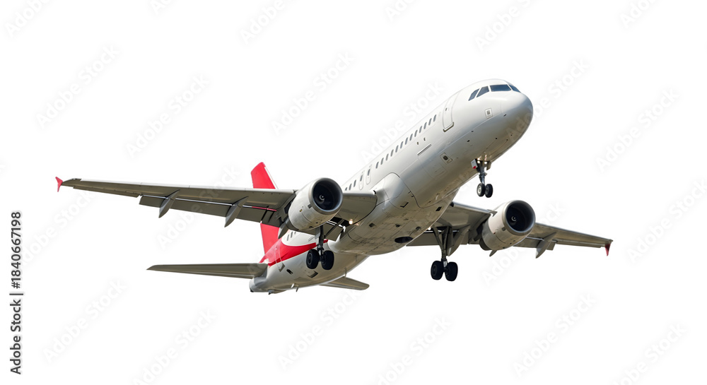 Fototapeta premium Commercial passenger jet airplane in flight with landing gear extended.
