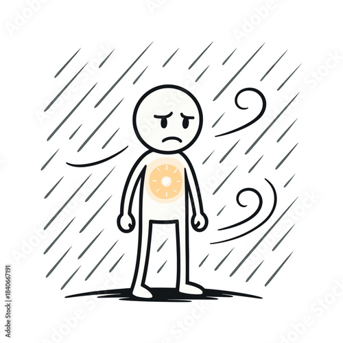 Stickman in Rain Sadly Stickman Figures Vector Design