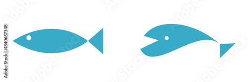 Stylized Abstract Blue Fish and Whale Symbol Sign Icon Set. Vector Image.
