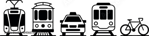 Public Transportation Icons Set Including Tram Taxi and Bike
