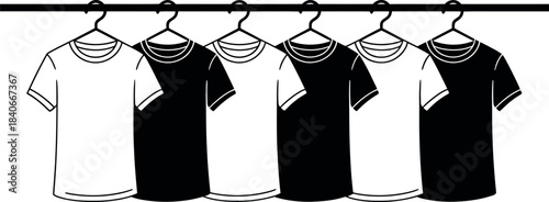 Row of TShirts on Hangers in Black and White