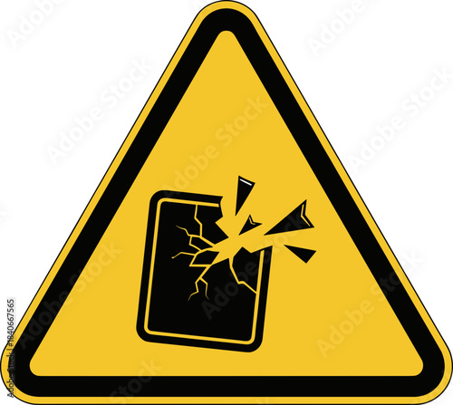 Breakage hazard warning sign illustration, safety awareness symbol, risk of injury concept