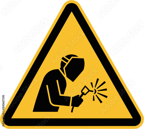 Welding hazard warning sign illustration, safety awareness symbol, occupational safety concept