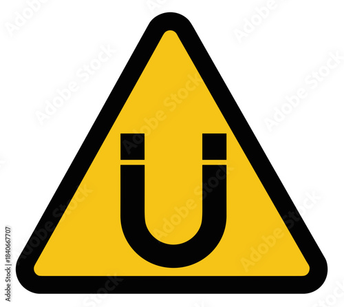 Magnetic field hazard warning sign illustration, safety awareness symbol, equipment caution concept