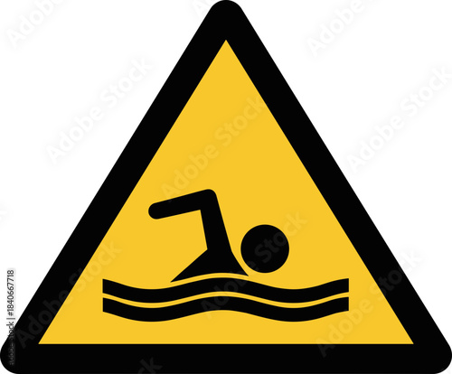 Swimming hazard warning sign illustration, safety awareness symbol, aquatic risk concept