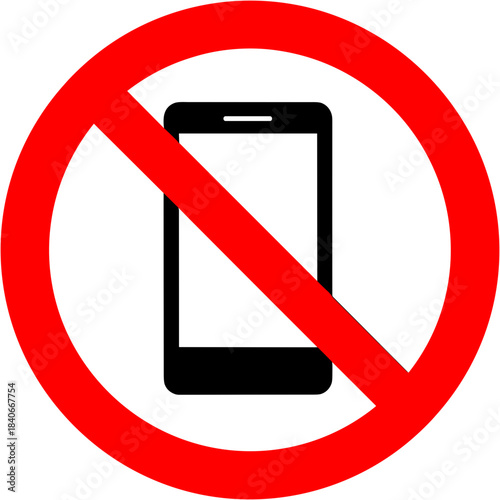 No mobile phones warning sign illustration, prohibition symbol, distraction prevention concept