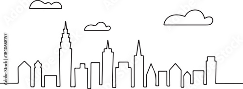 Continuous Line Art Skyline as Straight Line Rooftop Pattern in Minimal Contour Outline Style