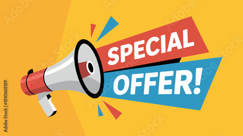 Vibrant Special Offer Announcement with Megaphone and Banner