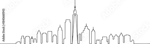 Continuous Line Art Skyline Built as a Soft Trembling Line Motif in Minimal Contour Style