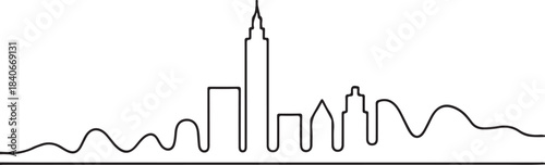 Continuous Line Art Skyline Bending Slightly Like a Flexible Rod in Minimal Contour Outline Style