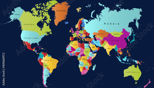 World map. Color modern vector map. Silhouette map.