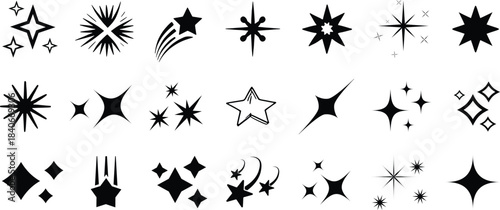 Sparkles icon set in flat style. stars, bursts, twinkling stars simple black style symbol sign.