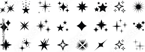 Sparkle Icons set. Twinkle stars collection. Shine star icons. Effect shine, glitter, twinkling and clean.