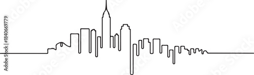 Continuous Line Art Skyline Cascading Downwards in Minimal Contour Outline Style