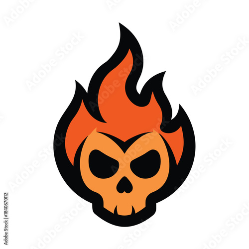 Skull fire icon head danger warning duotone minimalist vector design
