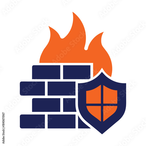 Brick wall fire icon flame security full color flat vector minimalist design