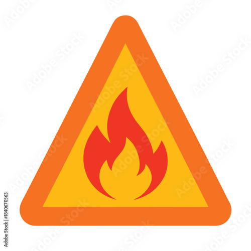 Fire warning icon danger triangle full color flat vector minimalist design