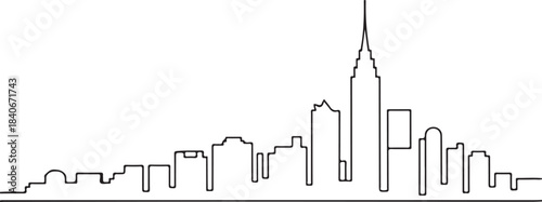 Continuous Line Art Skyline Compressed into Tight Block Pattern in Minimal Contour Outline Style