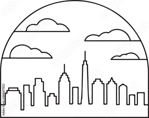 continuous line skyline contained inside a semicircle frame (2).ai