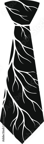 Black tie with white branching vein pattern isolated on white background necktie formal wear