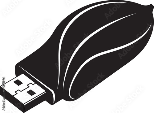 Black U S B flash drive with white curved lines on a white background USB flash drive thumb drive