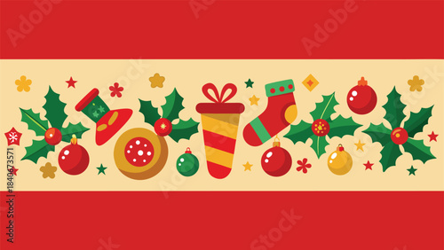 Christmas border featuring Santa Claus surrounded by festive oranges and holiday decorations..eps